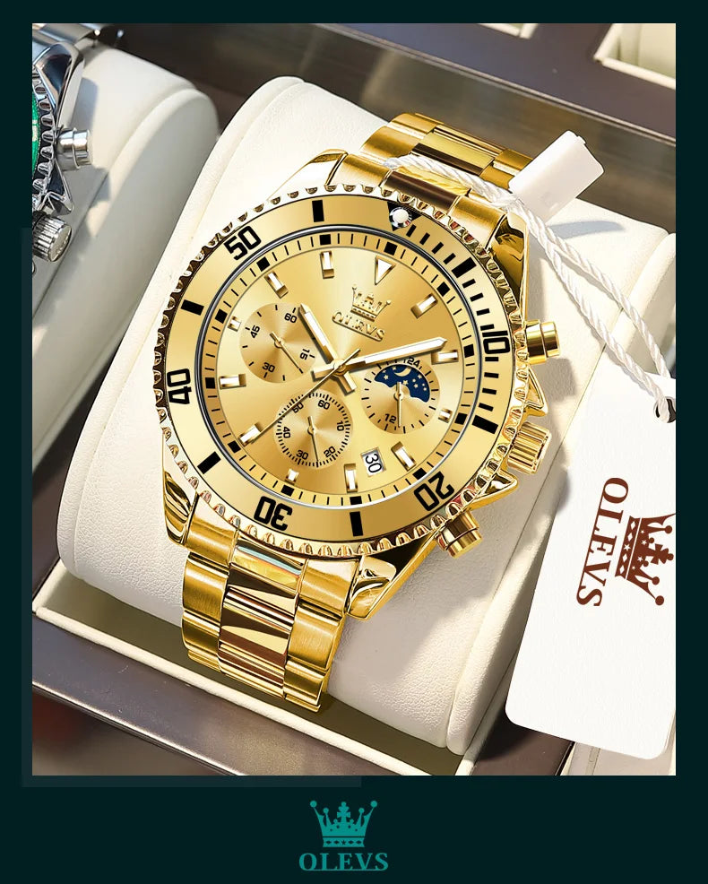 OLEVS 2870 Luxury Golden Watch for Men Fashion Business Waterproof Male Wristwatch Original Brand Moon Phase Quartz Men's Watch
