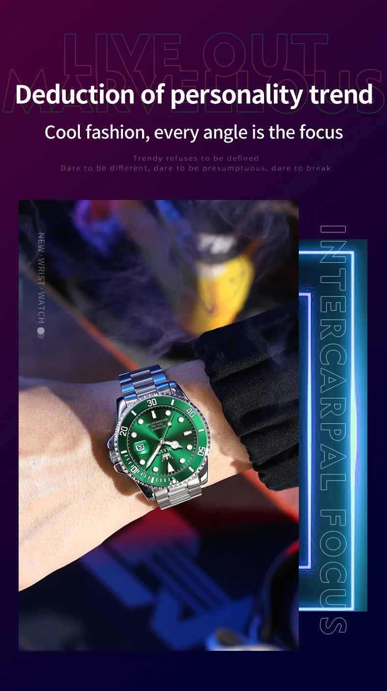 OLEVS 6650 Men Watch Classic Original Automatic Mechanical Watch For Man Zircon Scale  Waterproof Luminous Stainless Steel Reloj