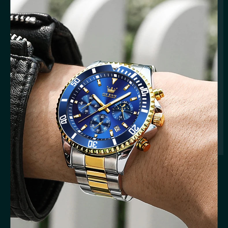 OLEVS 2870 Luxury Waterproof Stainless Steel Quartz Watch for Men Timer Calendar Luminous Mens Wristwatches Relojes Para Hombre