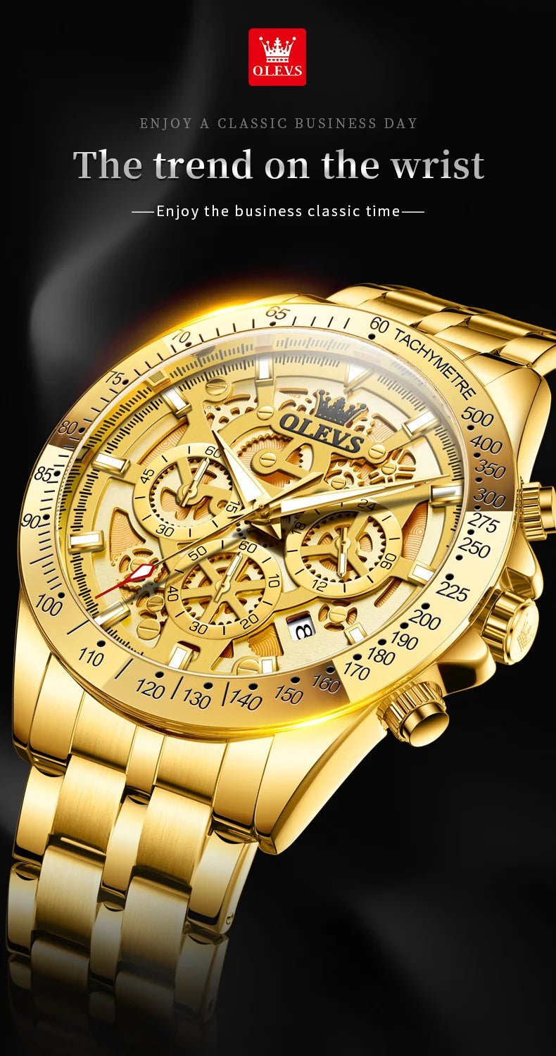 OLEVS 9913 New Mens Watch Original Quartz Watch Waterproof Luminous Watches For Men Multifunctional Chronograph Mens Gifts Reloj