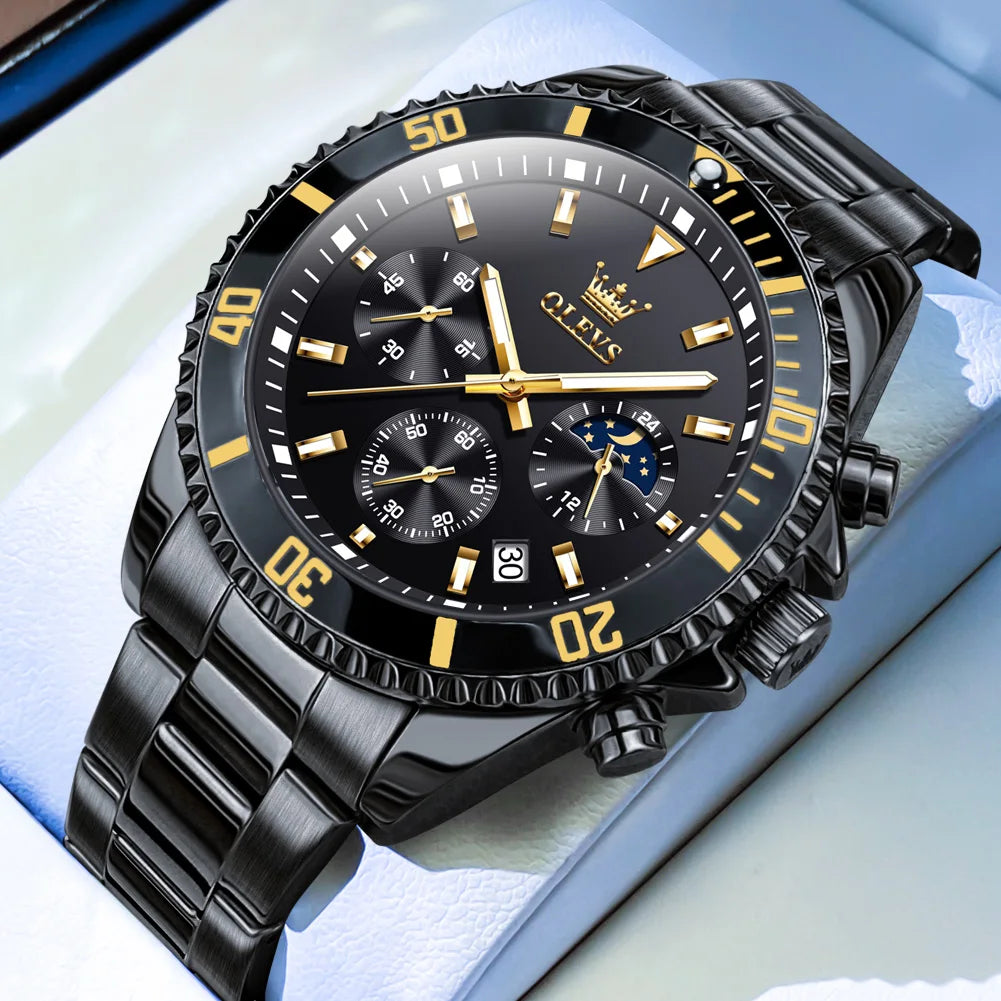 OLEVS 2870 Luxury Golden Watch for Men Fashion Business Waterproof Male Wristwatch Original Brand Moon Phase Quartz Men's Watch