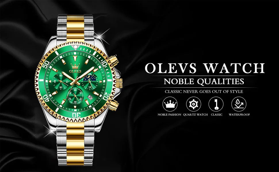 OLEVS 2870 Luxury Golden Watch for Men Fashion Business Waterproof Male Wristwatch Original Brand Moon Phase Quartz Men's Watch