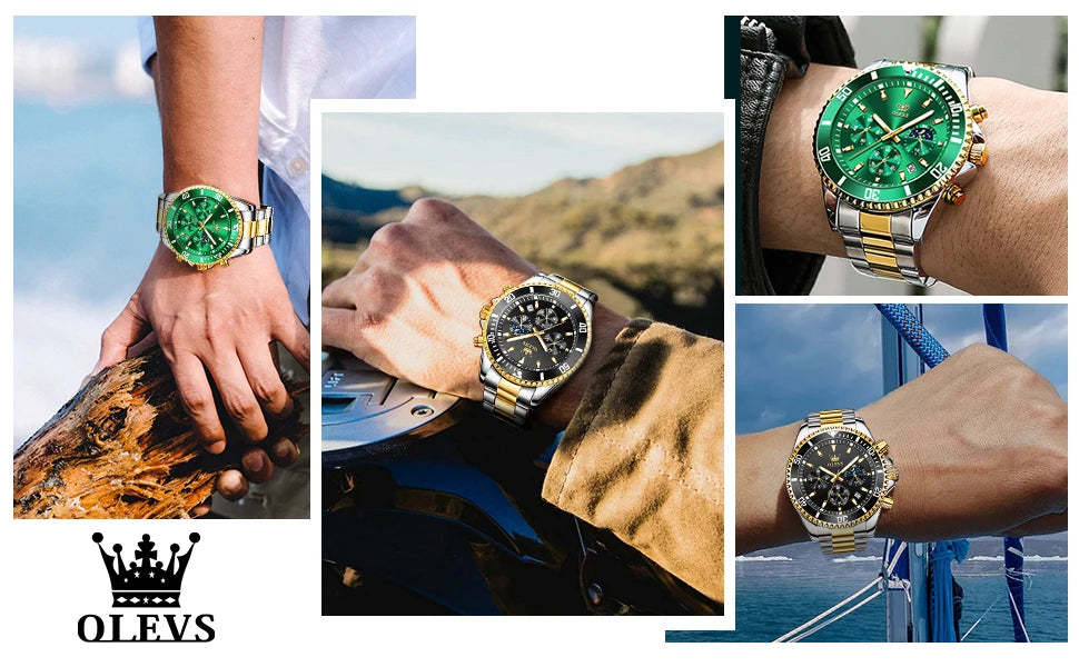 OLEVS 2870 Luxury Golden Watch for Men Fashion Business Waterproof Male Wristwatch Original Brand Moon Phase Quartz Men's Watch