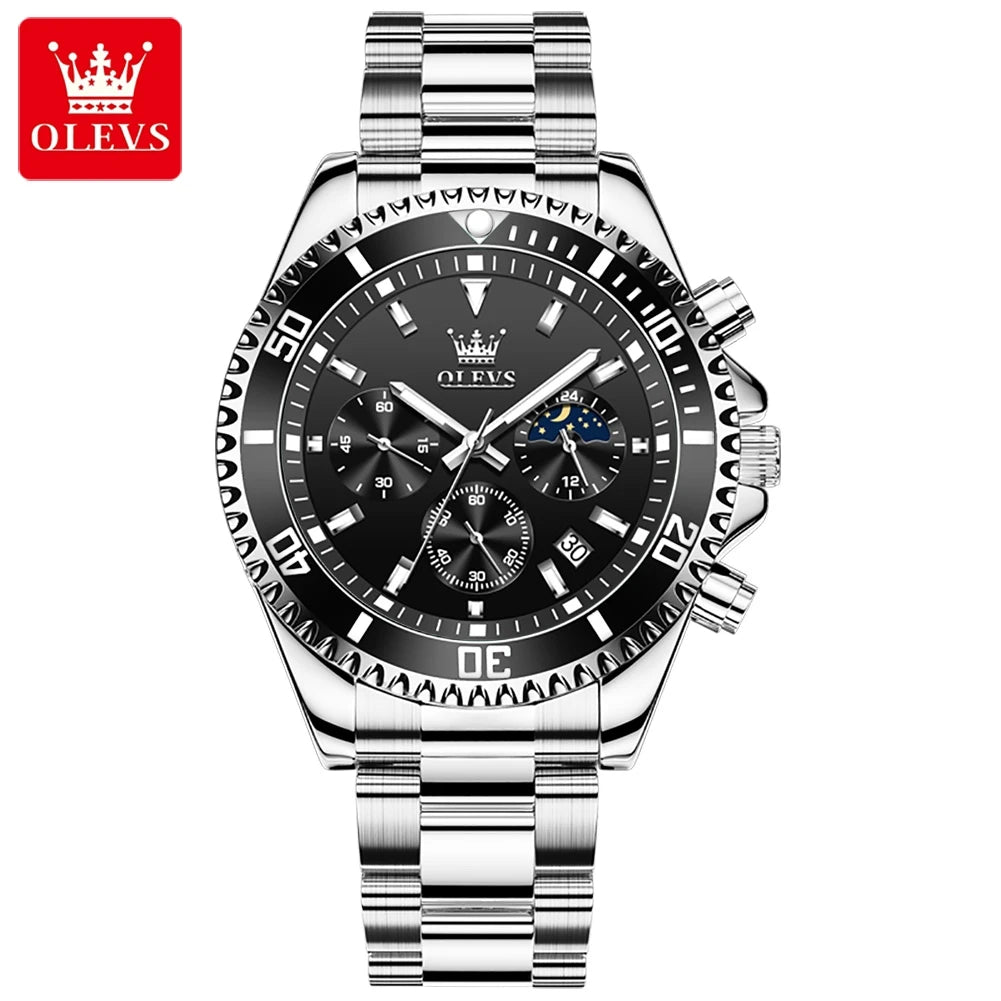 OLEVS 2870 Luxury Waterproof Stainless Steel Quartz Watch for Men Timer Calendar Luminous Mens Wristwatches Relojes Para Hombre