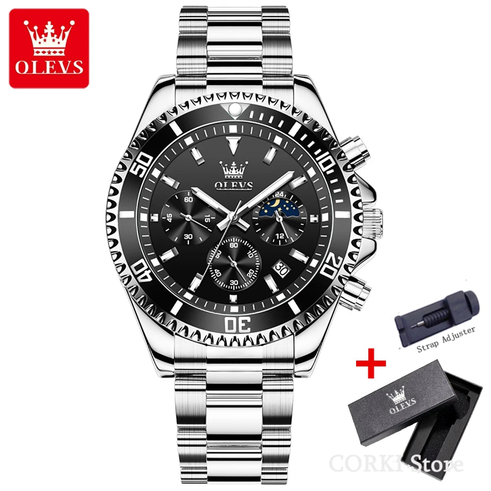 OLEVS 2870 Luxury Waterproof Stainless Steel Quartz Watch for Men Timer Calendar Luminous Mens Wristwatches Relojes Para Hombre