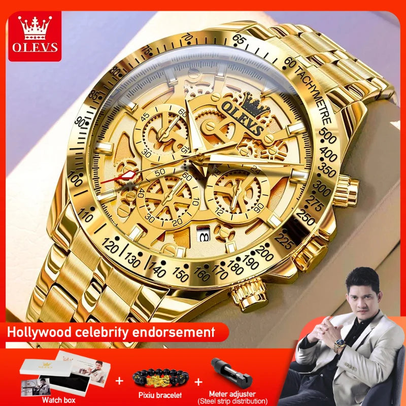 OLEVS 9913 New Mens Watch Original Quartz Watch Waterproof Luminous Watches For Men Multifunctional Chronograph Mens Gifts Reloj