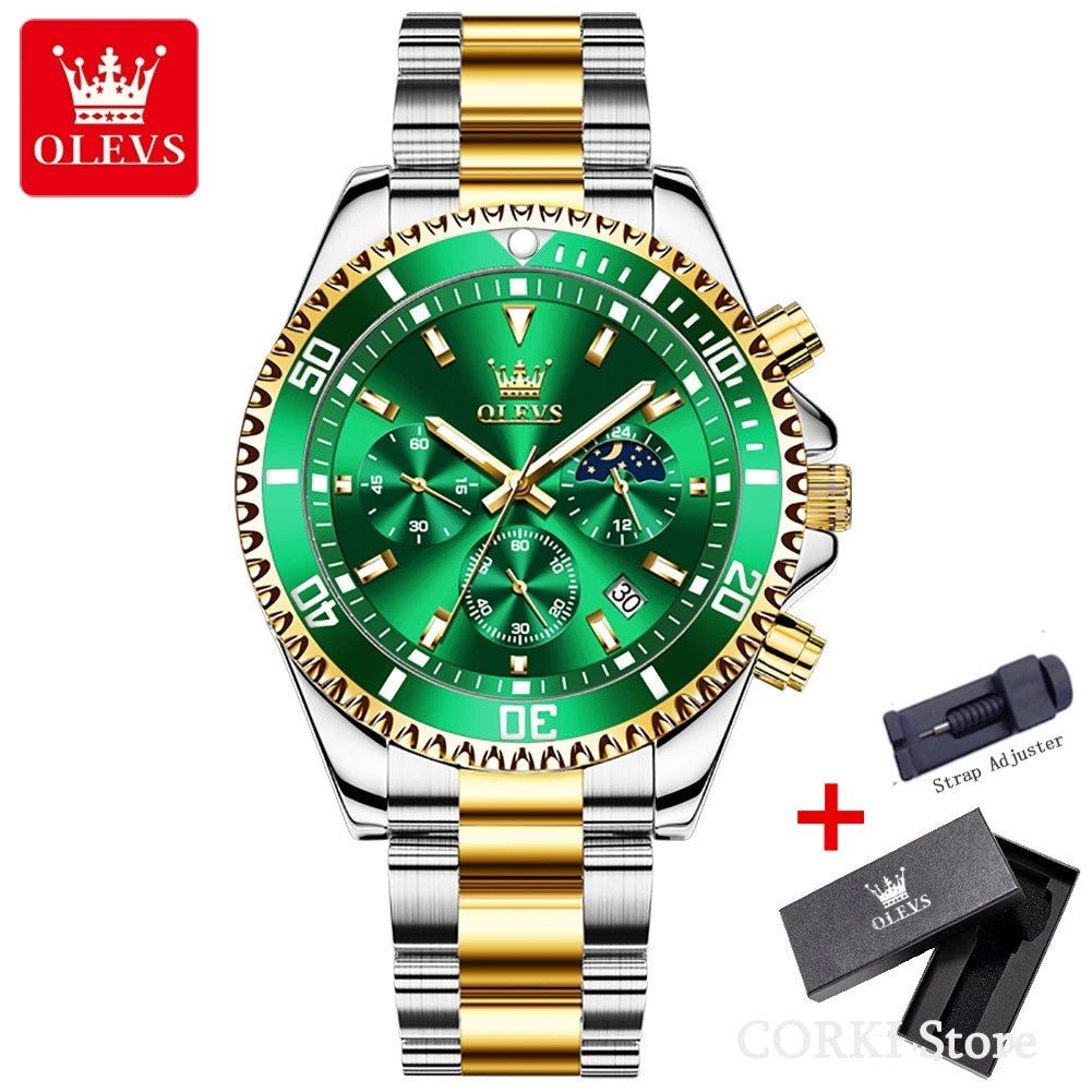 OLEVS 2870 Luxury Waterproof Stainless Steel Quartz Watch for Men Timer Calendar Luminous Mens Wristwatches Relojes Para Hombre