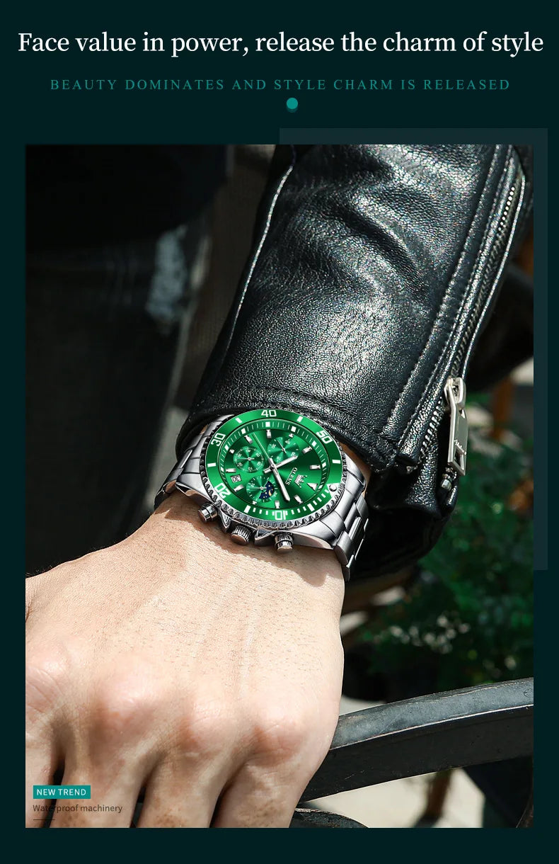 OLEVS 2870 Luxury Waterproof Stainless Steel Quartz Watch for Men Timer Calendar Luminous Mens Wristwatches Relojes Para Hombre