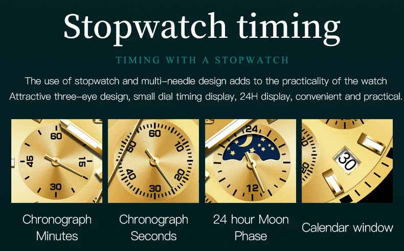 OLEVS 2870 Luxury Golden Watch for Men Fashion Business Waterproof Male Wristwatch Original Brand Moon Phase Quartz Men's Watch