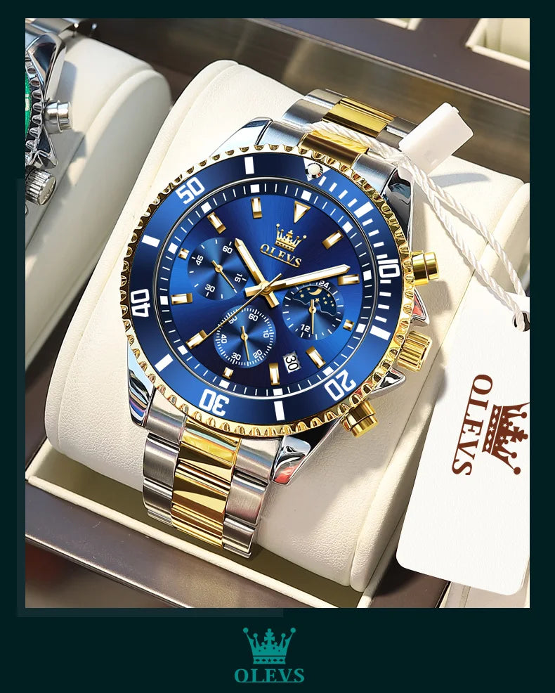 OLEVS 2870 Luxury Waterproof Stainless Steel Quartz Watch for Men Timer Calendar Luminous Mens Wristwatches Relojes Para Hombre