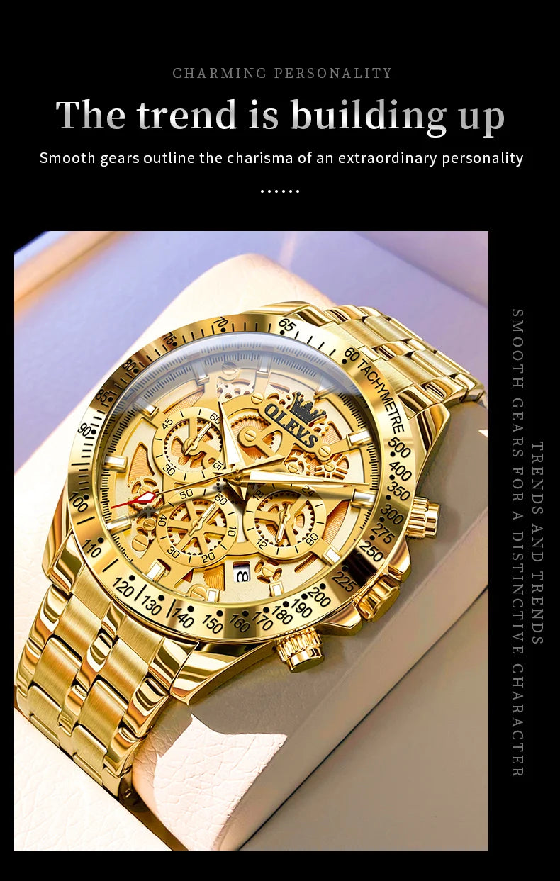 OLEVS 9913 New Mens Watch Original Quartz Watch Waterproof Luminous Watches For Men Multifunctional Chronograph Mens Gifts Reloj