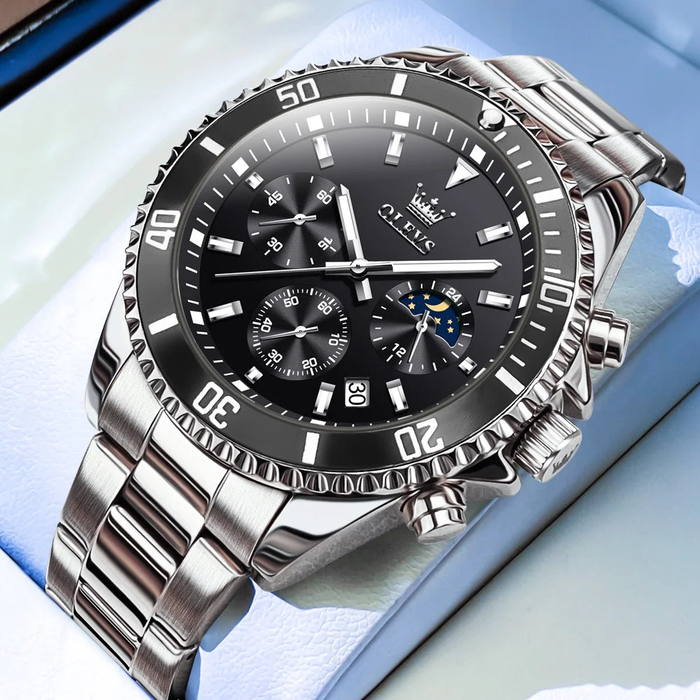 OLEVS 2870 Luxury Golden Watch for Men Fashion Business Waterproof Male Wristwatch Original Brand Moon Phase Quartz Men's Watch