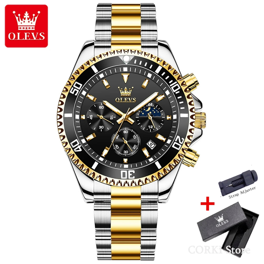 OLEVS 2870 Luxury Waterproof Stainless Steel Quartz Watch for Men Timer Calendar Luminous Mens Wristwatches Relojes Para Hombre
