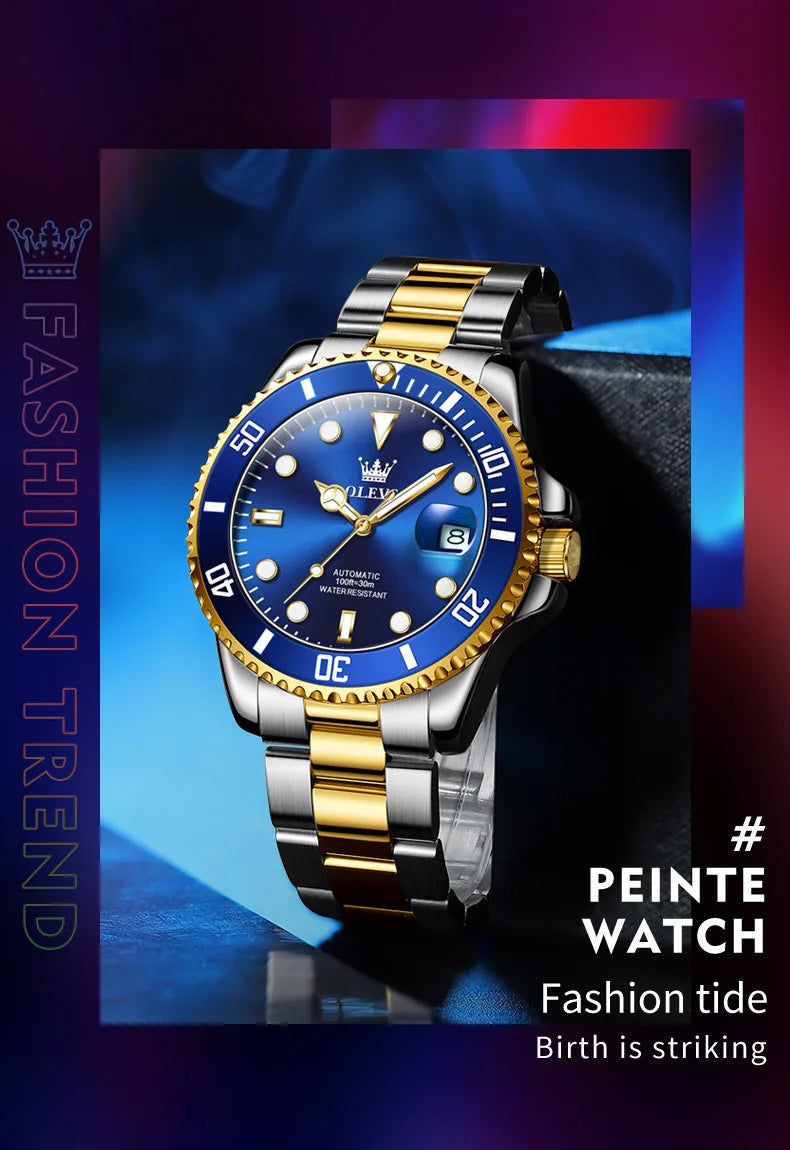 OLEVS 6650 Men Watch Classic Original Automatic Mechanical Watch For Man Zircon Scale  Waterproof Luminous Stainless Steel Reloj