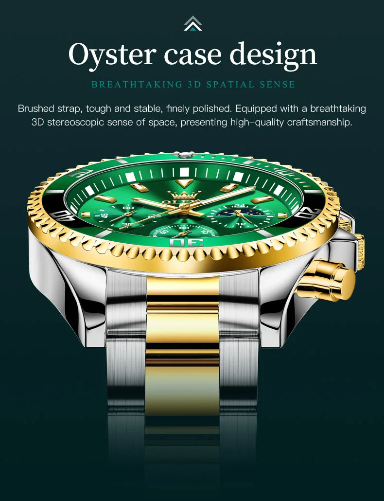 OLEVS 2870 Chronograph Quartz Business Men Watch Fashion Moon Phase Waterproof Watch For Men Stainless Steel Original Wristwatch