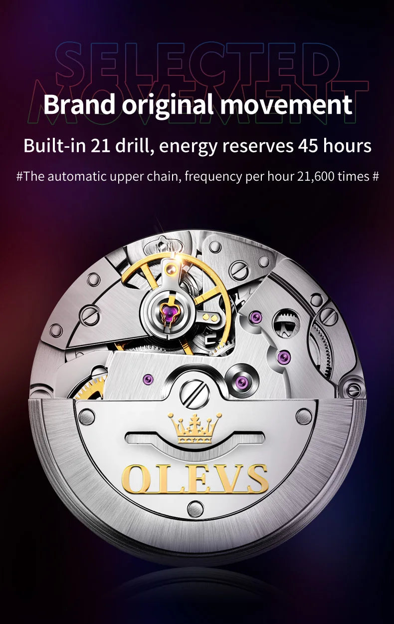 OLEVS 6650 Men Watch Classic Original Automatic Mechanical Watch For Man Zircon Scale  Waterproof Luminous Stainless Steel Reloj