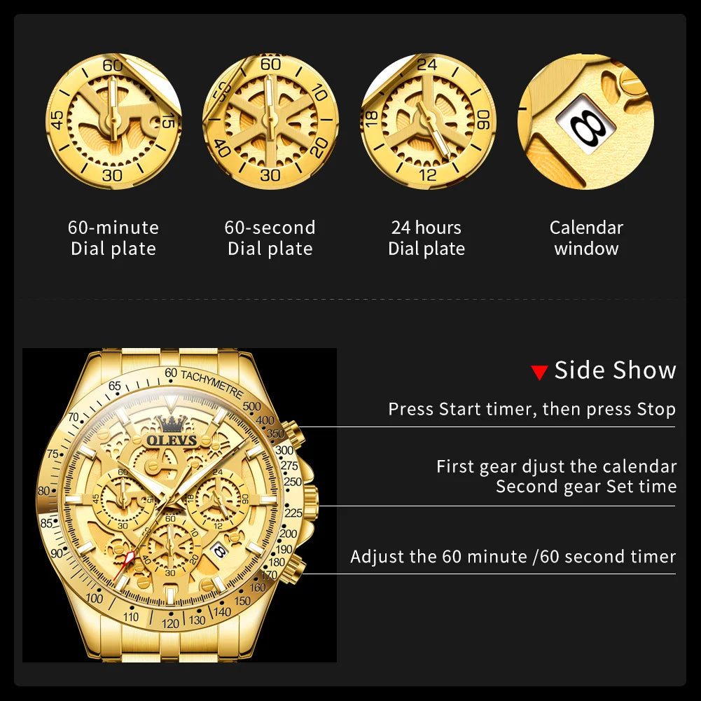 OLEVS 9913 New Mens Watch Original Quartz Watch Waterproof Luminous Watches For Men Multifunctional Chronograph Mens Gifts Reloj
