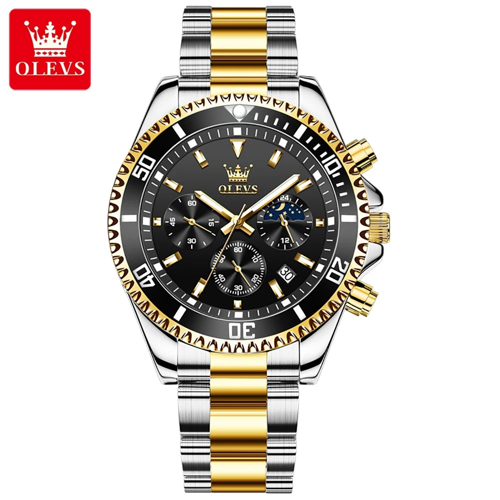 OLEVS 2870 Luxury Waterproof Stainless Steel Quartz Watch for Men Timer Calendar Luminous Mens Wristwatches Relojes Para Hombre