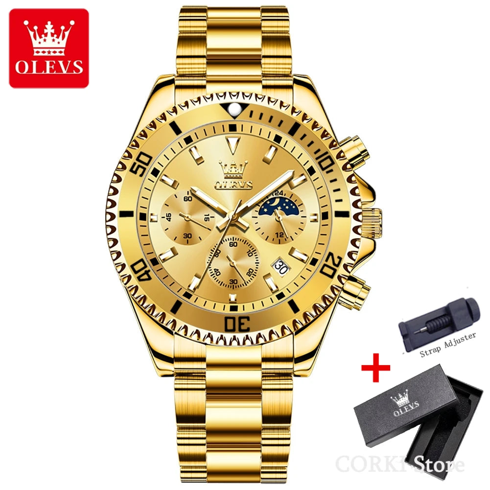 OLEVS 2870 Luxury Waterproof Stainless Steel Quartz Watch for Men Timer Calendar Luminous Mens Wristwatches Relojes Para Hombre