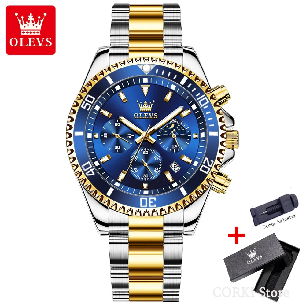 OLEVS 2870 Luxury Waterproof Stainless Steel Quartz Watch for Men Timer Calendar Luminous Mens Wristwatches Relojes Para Hombre
