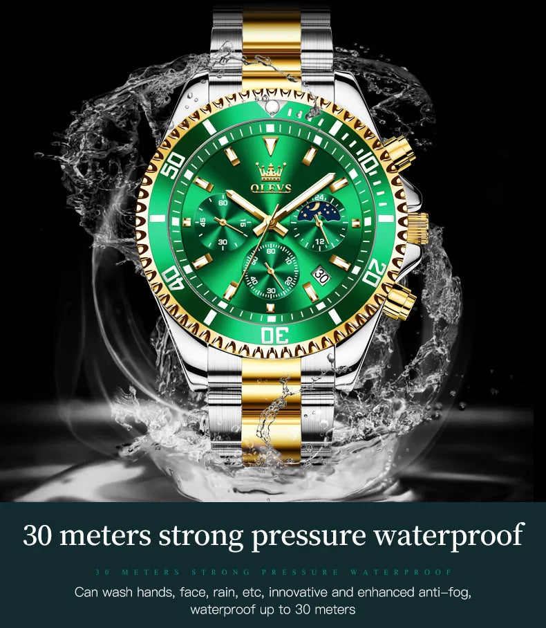OLEVS 2870 Luxury Waterproof Stainless Steel Quartz Watch for Men Timer Calendar Luminous Mens Wristwatches Relojes Para Hombre