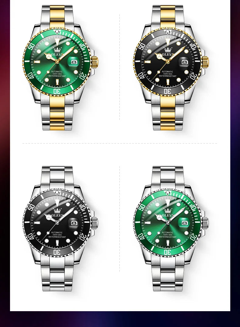 OLEVS 6650 Men Watch Classic Original Automatic Mechanical Watch For Man Zircon Scale  Waterproof Luminous Stainless Steel Reloj