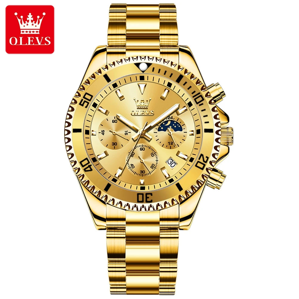 OLEVS 2870 Luxury Waterproof Stainless Steel Quartz Watch for Men Timer Calendar Luminous Mens Wristwatches Relojes Para Hombre