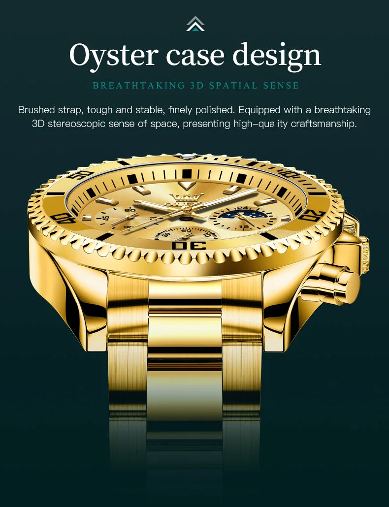 OLEVS 2870 Luxury Golden Watch for Men Fashion Business Waterproof Male Wristwatch Original Brand Moon Phase Quartz Men's Watch