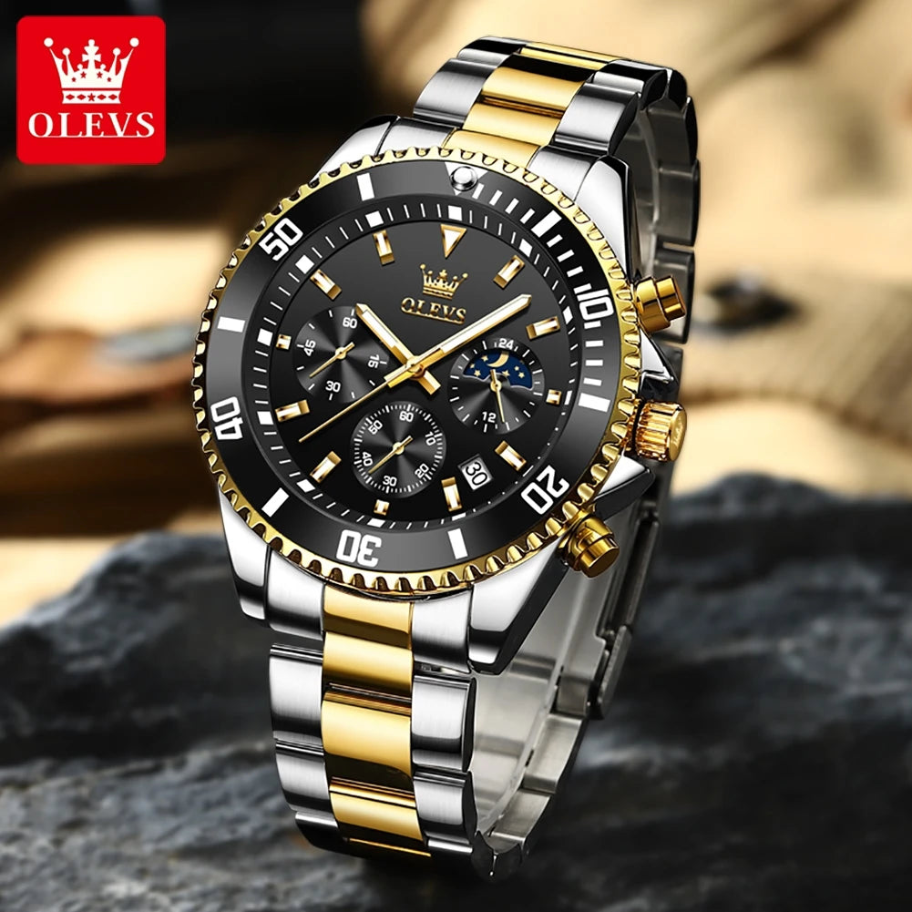OLEVS 2870 Luxury Waterproof Stainless Steel Quartz Watch for Men Timer Calendar Luminous Mens Wristwatches Relojes Para Hombre