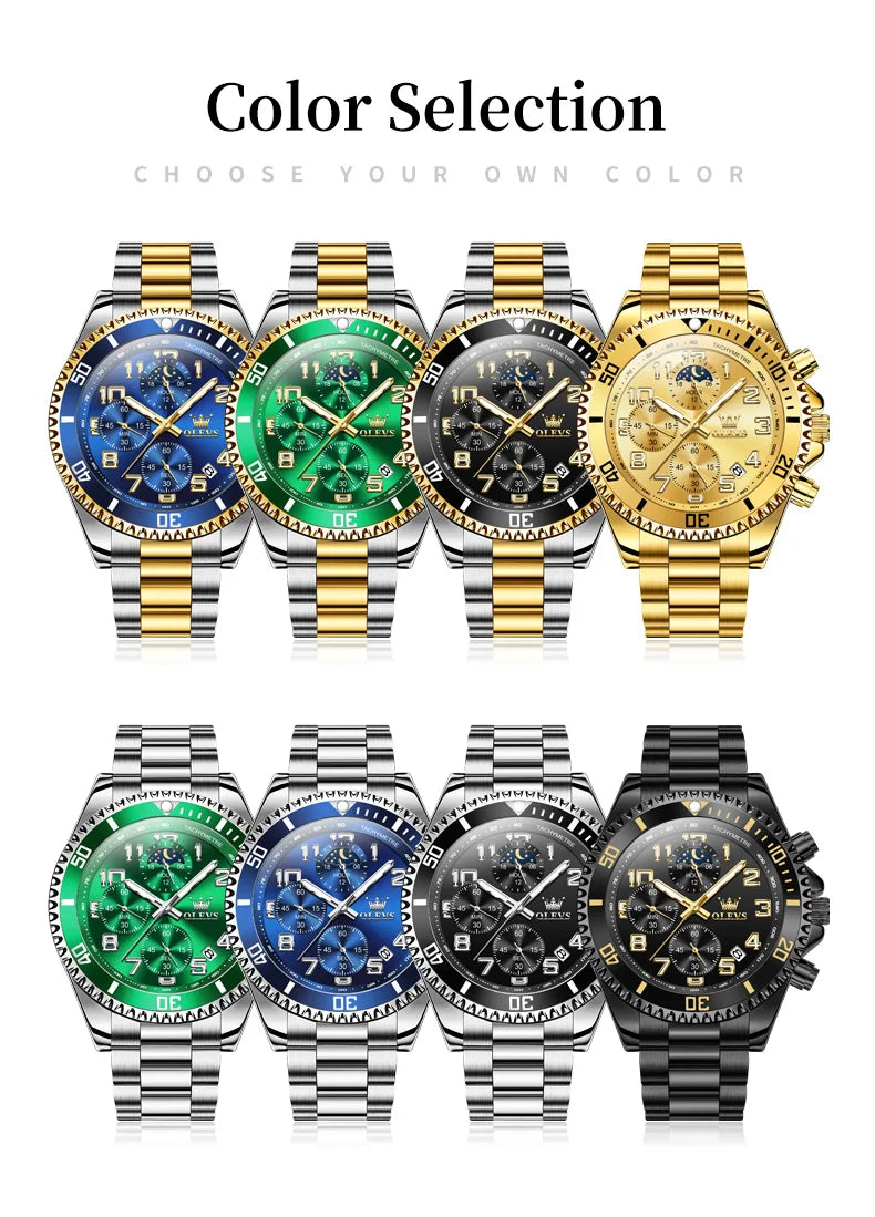 OLEVS 2926 Watches For Men New Fashion Brand Luxury Quartz Watch Three Small Dial Stainless steel Waterproof Chronograph