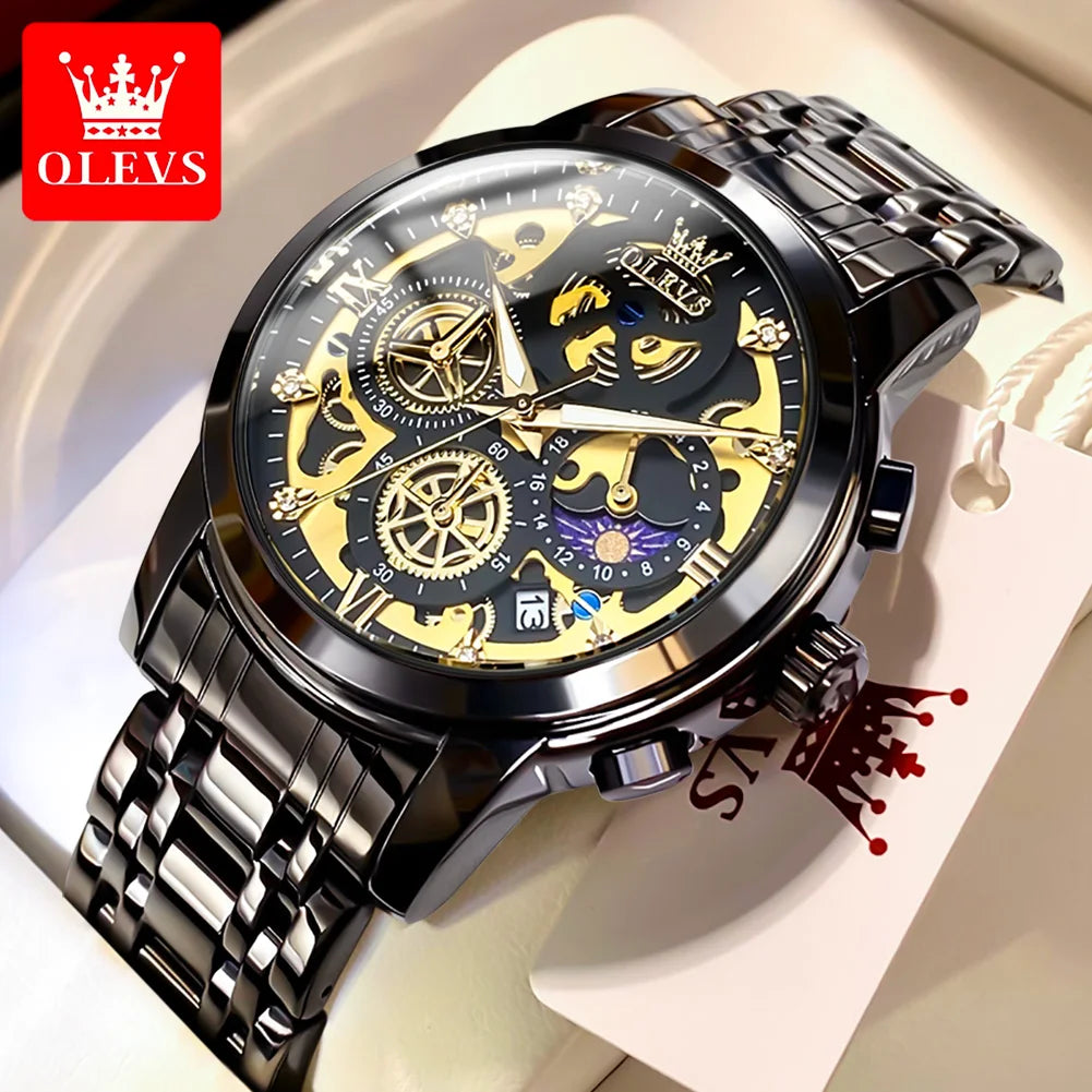 OLEVS Original Brand Luxury Men's watches Fashion High Grade Quartz Watch New Concept Design Stainless Steel Strap Wristwatch