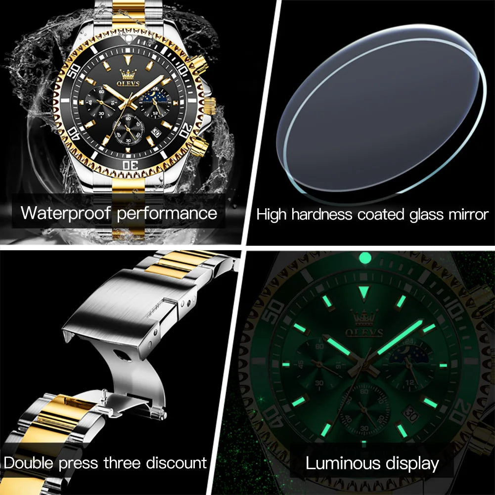 OLEVS 2870 Luxury Waterproof Stainless Steel Quartz Watch for Men Timer Calendar Luminous Mens Wristwatches Relojes Para Hombre