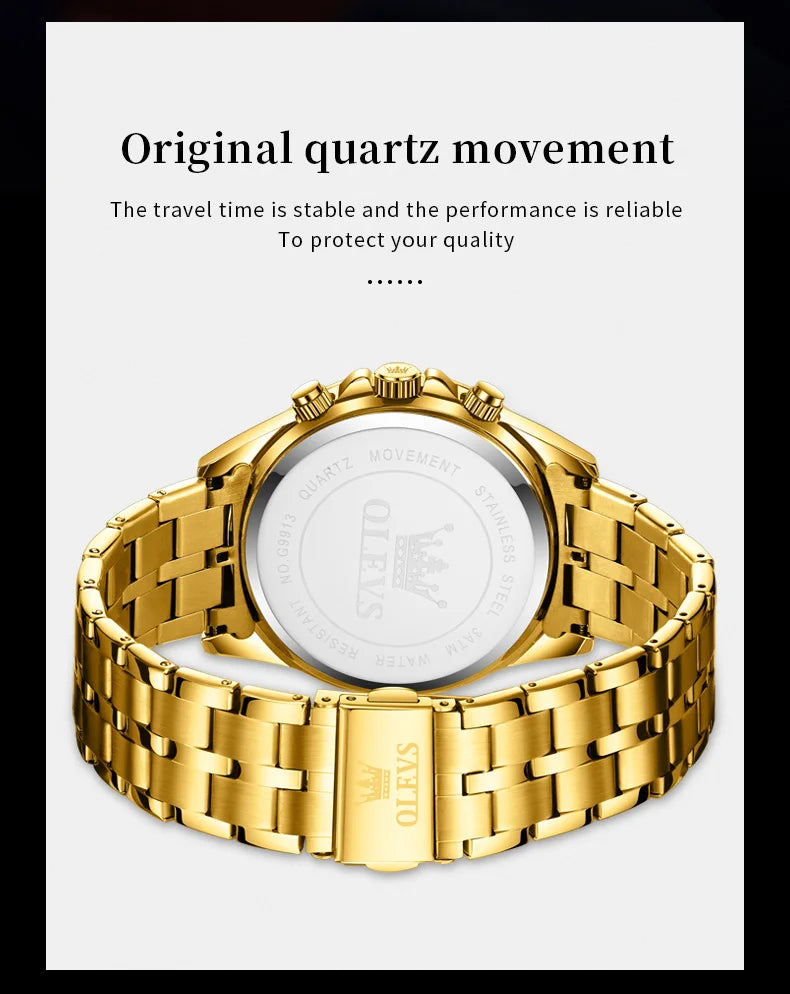 OLEVS 9913 New Mens Watch Original Quartz Watch Waterproof Luminous Watches For Men Multifunctional Chronograph Mens Gifts Reloj