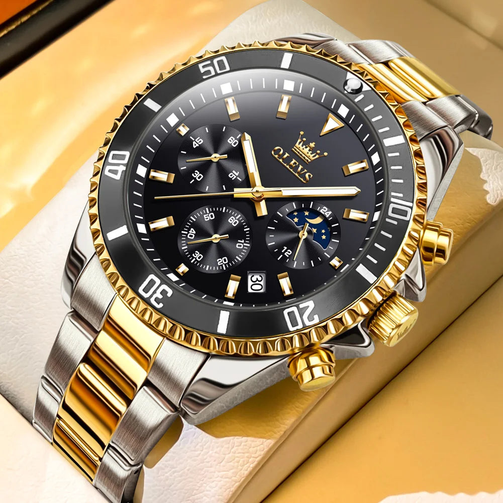 OLEVS 2870 Luxury Golden Watch for Men Fashion Business Waterproof Male Wristwatch Original Brand Moon Phase Quartz Men's Watch