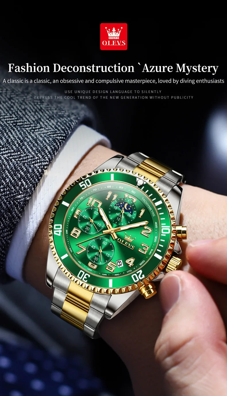 OLEVS  2926  Watches For Men New Fashion Brand Luxury Quartz Watch  Three Small Dial Stainless steel Waterproof   Chronograph