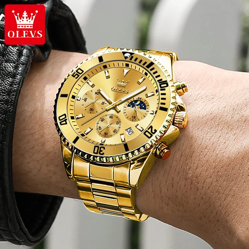 OLEVS 2870 Luxury Golden Watch for Men Fashion Business Waterproof Male Wristwatch Original Brand Moon Phase Quartz Men's Watch