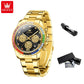 OLEVS Luxury Top Brand Quartz Men's Watch Multi function Stainless Steel Rainbow Gemstone Bezel Watch for Men reloj de hombre