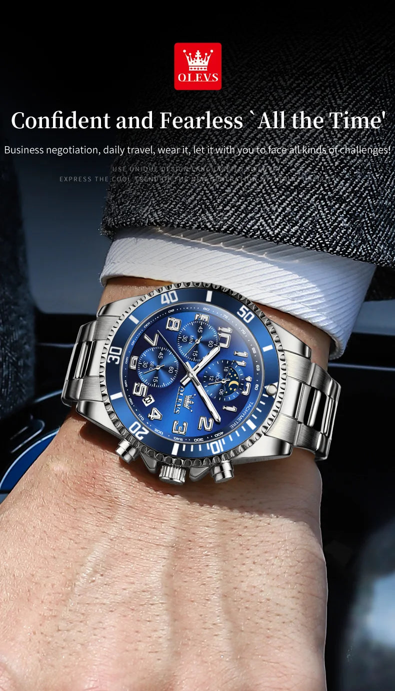 OLEVS  2926  Watches For Men New Fashion Brand Luxury Quartz Watch  Three Small Dial Stainless steel Waterproof   Chronograph