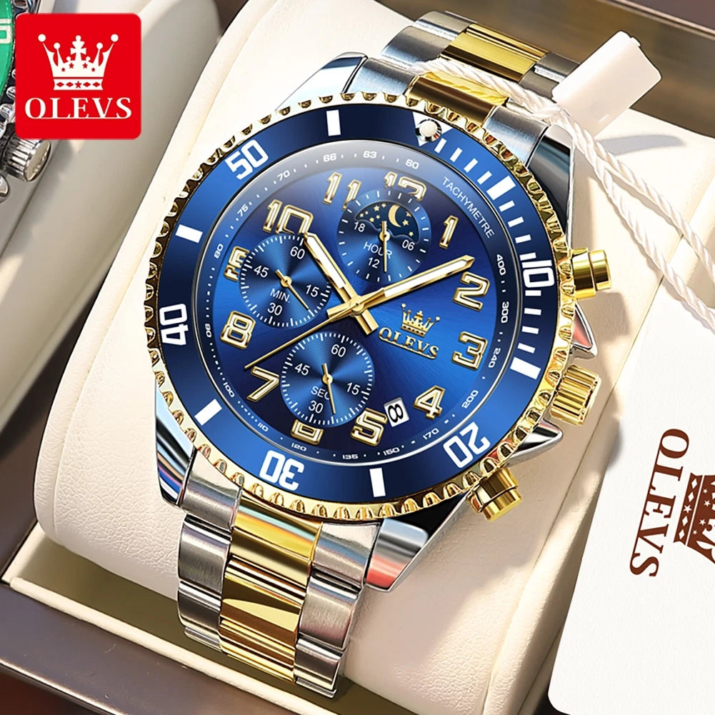 OLEVS  2926  Watches For Men New Fashion Brand Luxury Quartz Watch  Three Small Dial Stainless steel Waterproof   Chronograph
