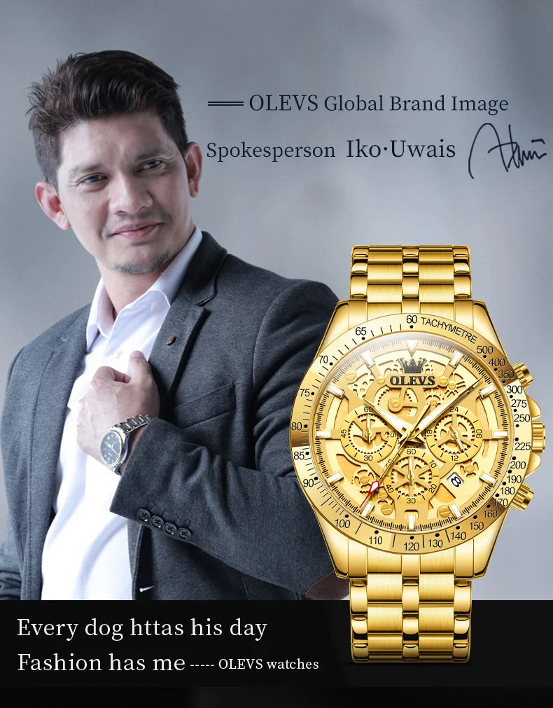 OLEVS 9913 Man Watches 44mm Big Dial Luxury Business Quartz Watch For Men Waterproof Luminous Chronograph Fashion Men Hand Clock