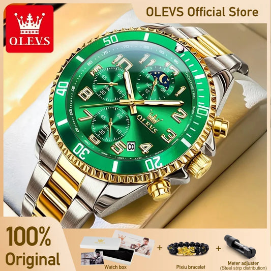 OLEVS  2926  Watches For Men New Fashion Brand Luxury Quartz Watch  Three Small Dial Stainless steel Waterproof   Chronograph