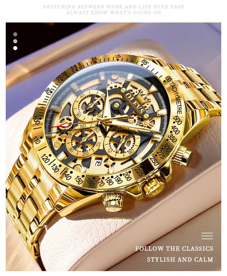 OLEVS 9913 Man Watches 44mm Big Dial Luxury Business Quartz Watch For Men Waterproof Luminous Chronograph Fashion Men Hand Clock