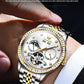 OLEVS 7016 Moon Phase Mens Watch Stainless Steel Diamond Bezel Hollowed Multifunctional Automatic Mechanical Wristwatch for Man