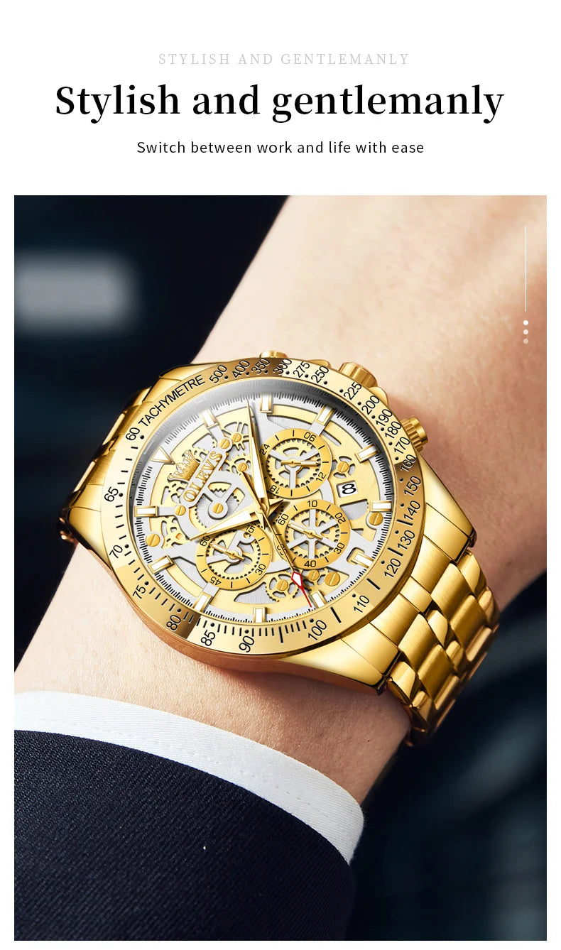 OLEVS 9913 Man Watches 44mm Big Dial Luxury Business Quartz Watch For Men Waterproof Luminous Chronograph Fashion Men Hand Clock