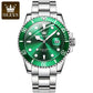 OLEVS Top Original Men Quartz Watch Green Waterproof Watch for Men Stainless Steel Quartz Men Luxury Watch Luminous Wristwatch
