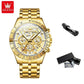 OLVES Luxury Men's Watches Golden Stainless Steel Man Watch Luminous Quartz Wrist Watch Automatic Movement Watches for Men Clock