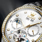 OLEVS 7016 Moon Phase Mens Watch Stainless Steel Diamond Bezel Hollowed Multifunctional Automatic Mechanical Wristwatch for Man