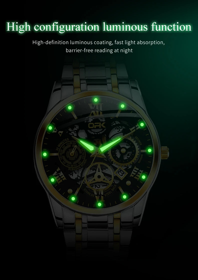 OPK8135 Men's Watch, Steel Band with Night Glow Waterproof