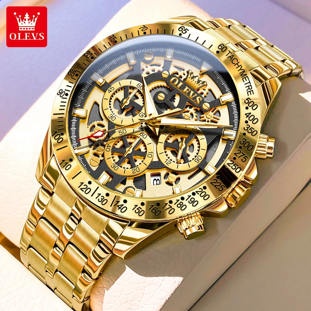 OLEVS 9913 Man Watches 44mm Big Dial Luxury Business Quartz Watch For Men Waterproof Luminous Chronograph Fashion Men Hand Clock