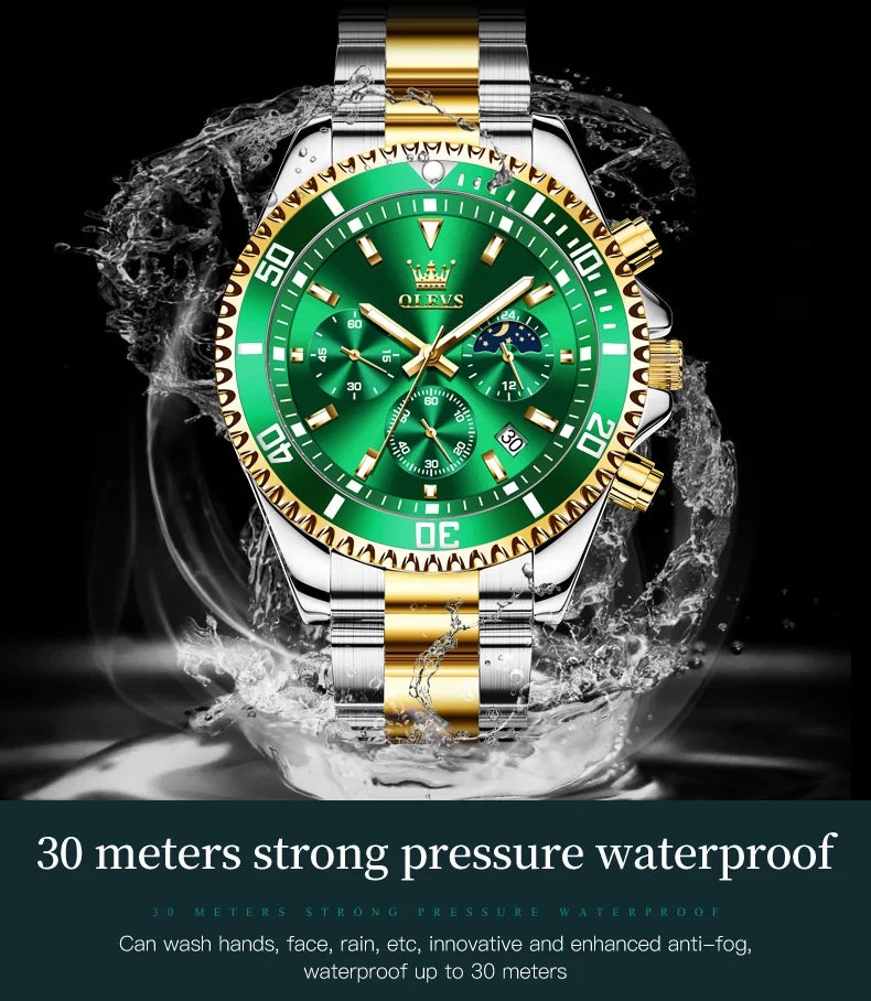 OLEVS 2870 Luxury Golden Watch for Men Fashion Business Waterproof Male Wristwatch Original Brand Moon Phase Quartz Men's Watch